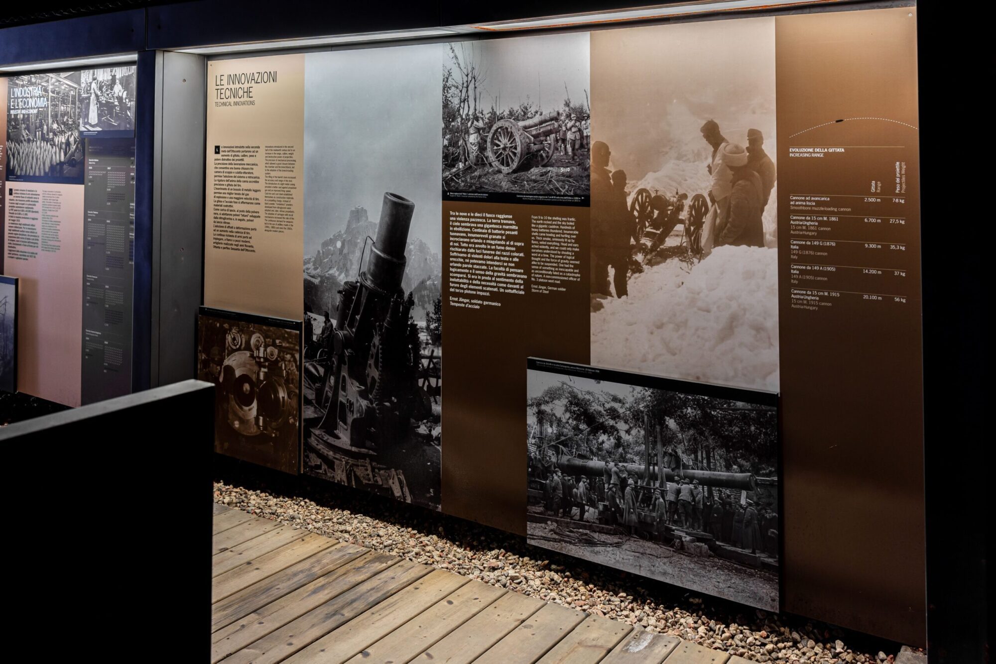Pannelli con fotografie storiche sulle artiglierie della Grande Guerra